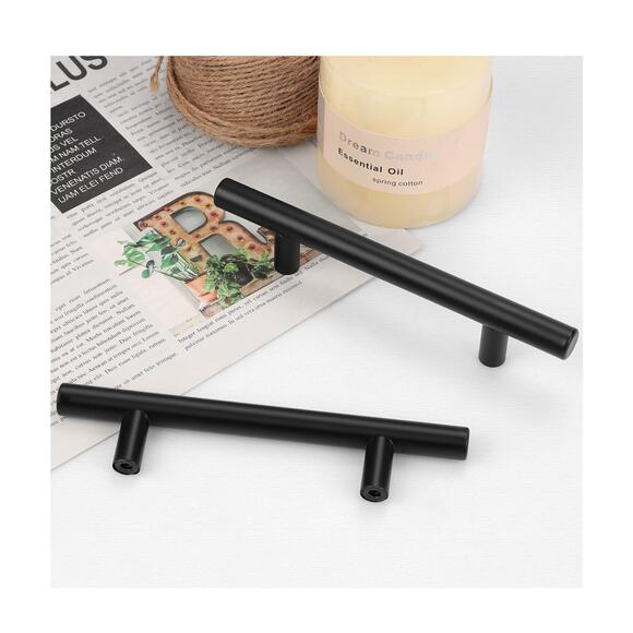 Probrico 10 Pack Flat Black Modern Cabinet Handles, Drawers T Bar, Dresser Pulls - Picture 3 of 8